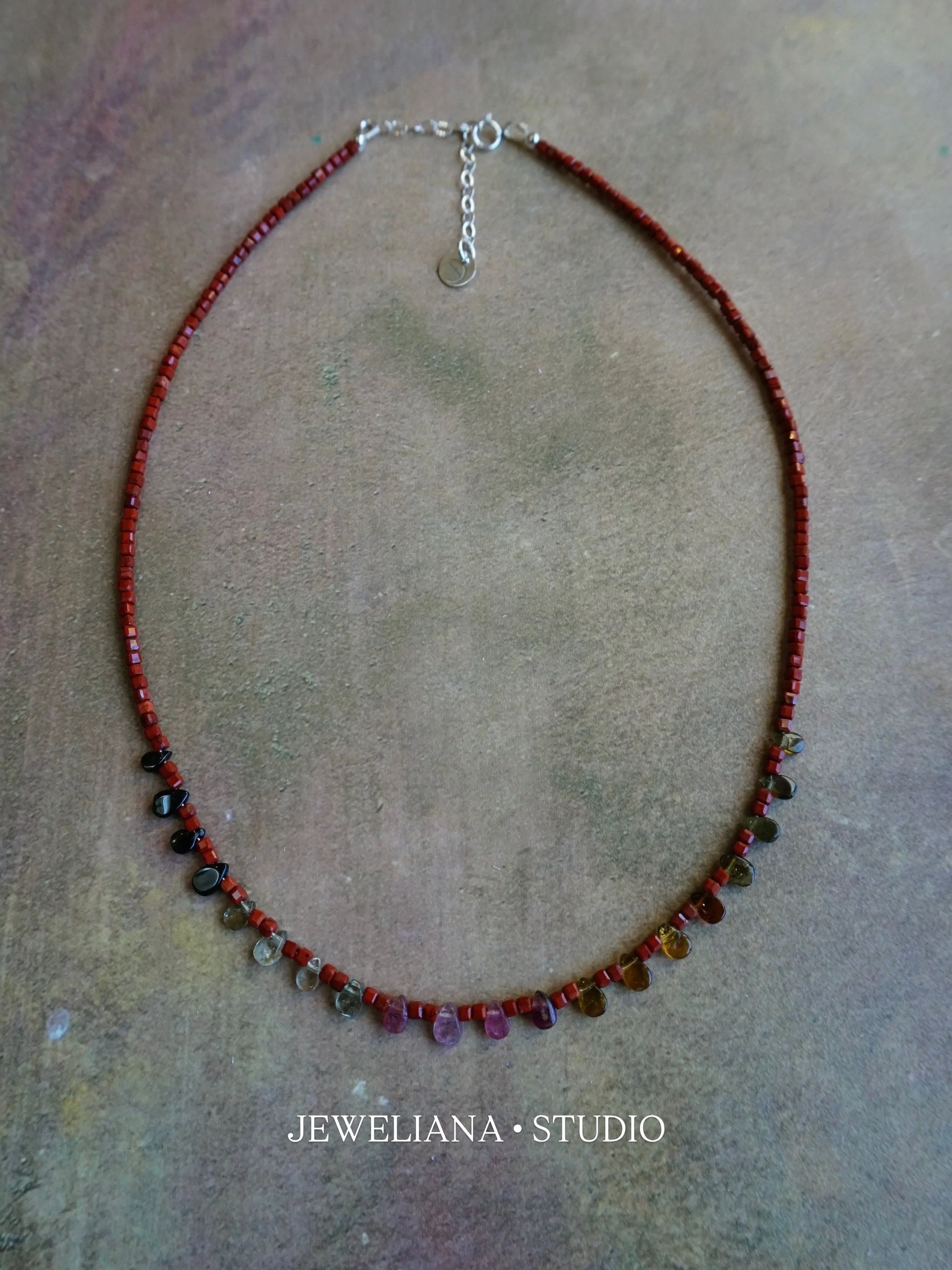 Desert Bloom Necklace Red Jasper • Multi-colored Tourmaline Canyon Cactus Flower Necklace