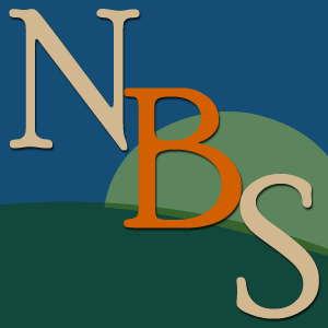 Illustration of the letters N, B, and S in different colors over a background of rolling hills