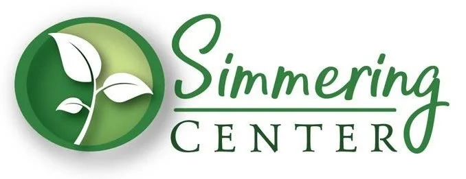 Logo for Simmering Center with green circle and plant graphic