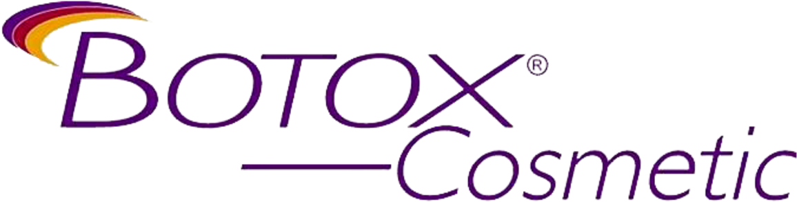 Logo for Botox Cosmetic featuring stylized purple text with a curved green underline and a multicolored swoosh above.