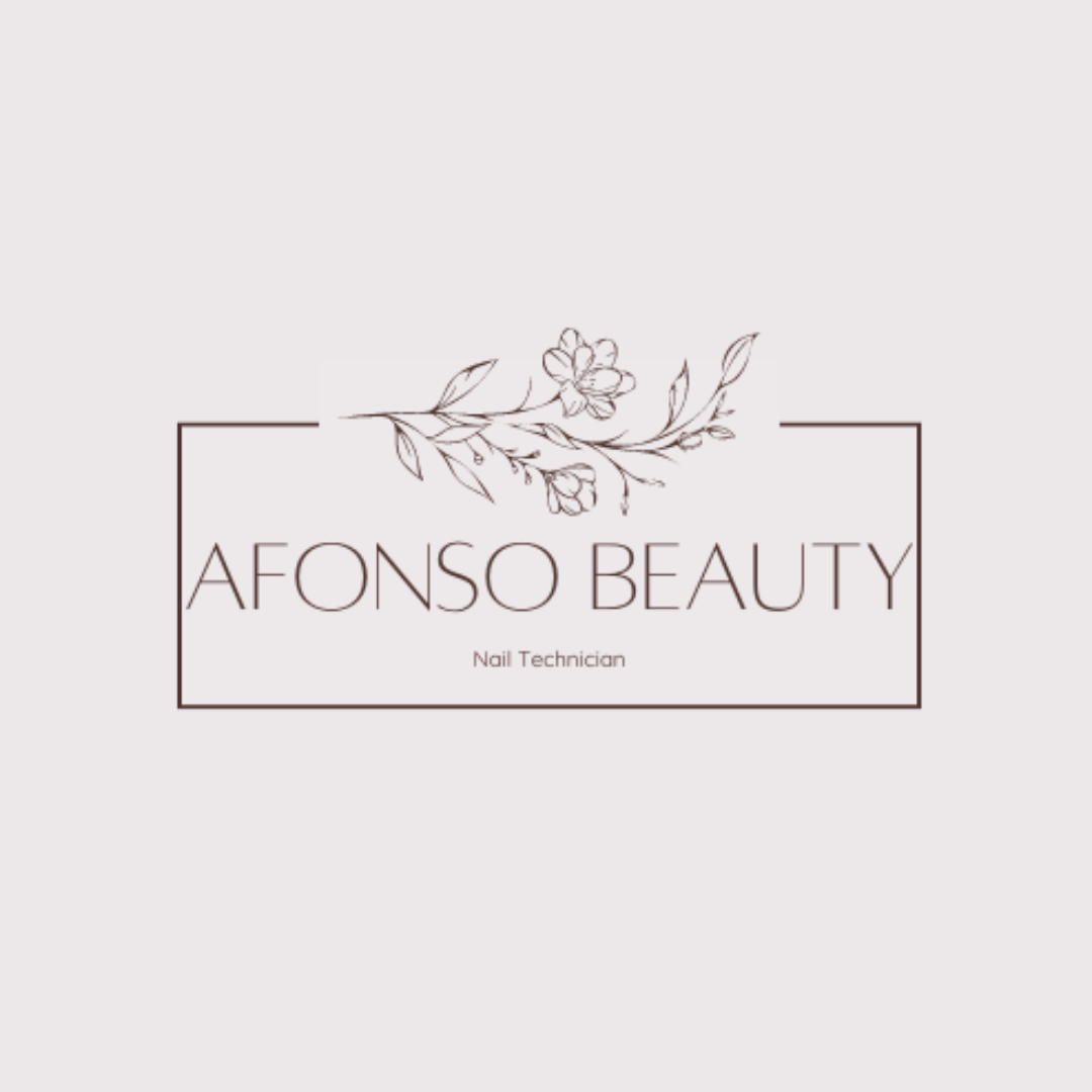 Logo for Afonso Beauty, a nail technician, featuring elegant floral design and modern typography on a light background.