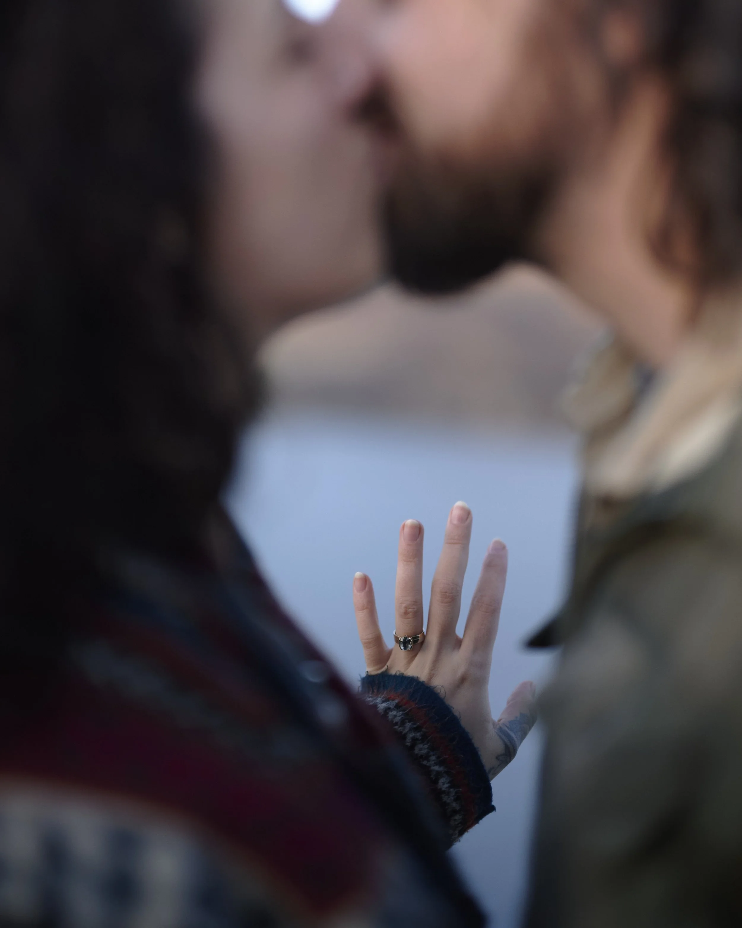 Sofia's custom engagement ring from Relic Fine Jewelry, made with an ethically sourced stone, photographed at Horsetooth Reservoir