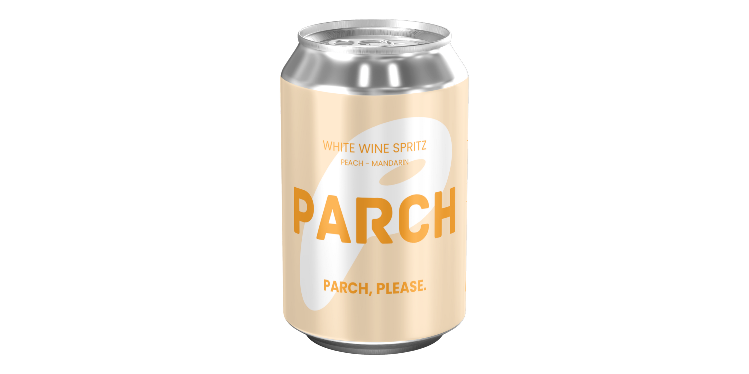 A light yellow can of PARCH White Wine Spritz with Peach and Mandarin flavour, featuring a label with the text 'PARCH', and a white Parch logo in the background.