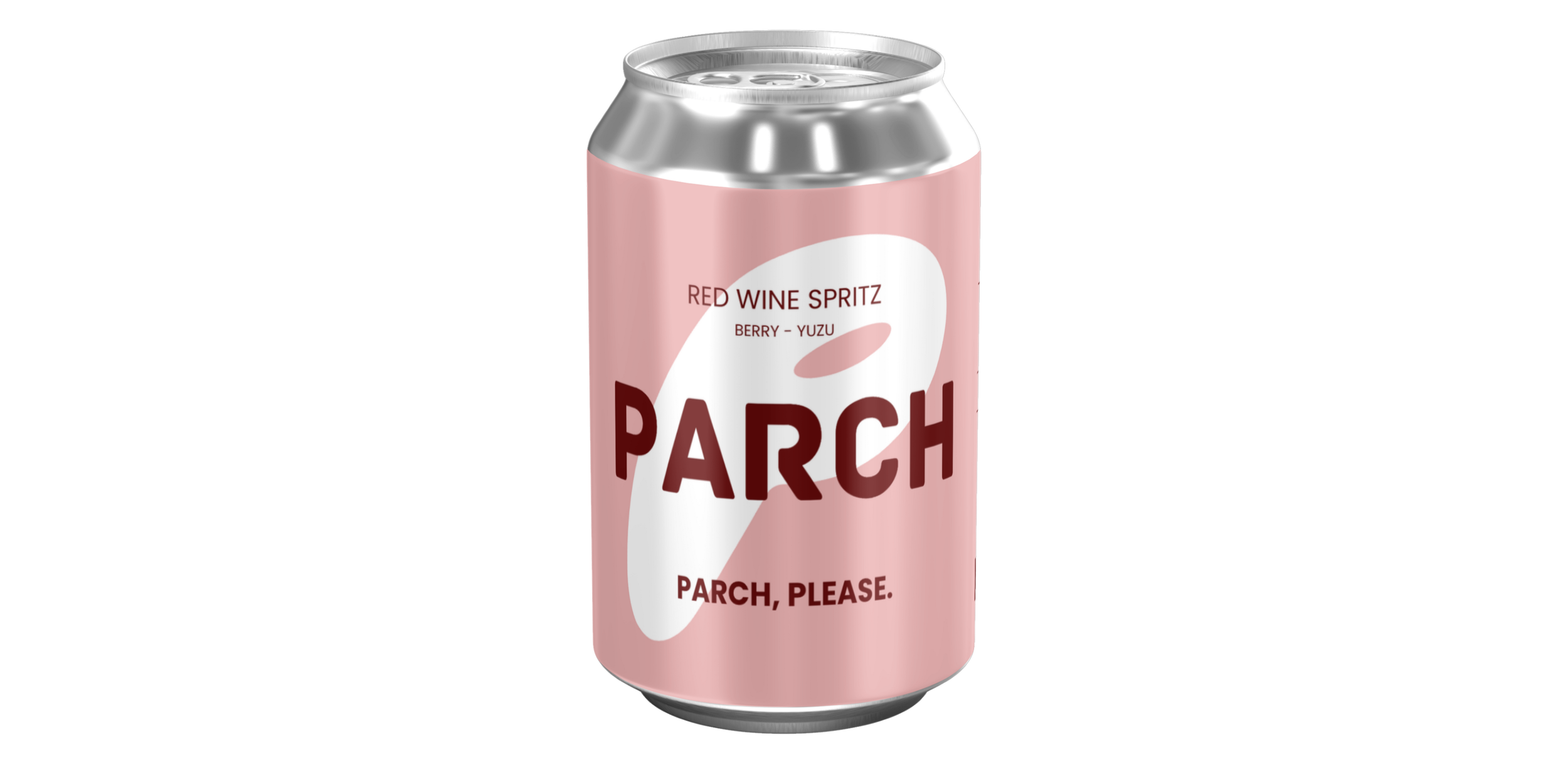 A pink can of Parch Red Wine Spritz with Berry and Yuzu flavour, featuring a label with the text 'PARCH', and a white Parch logo in the background.