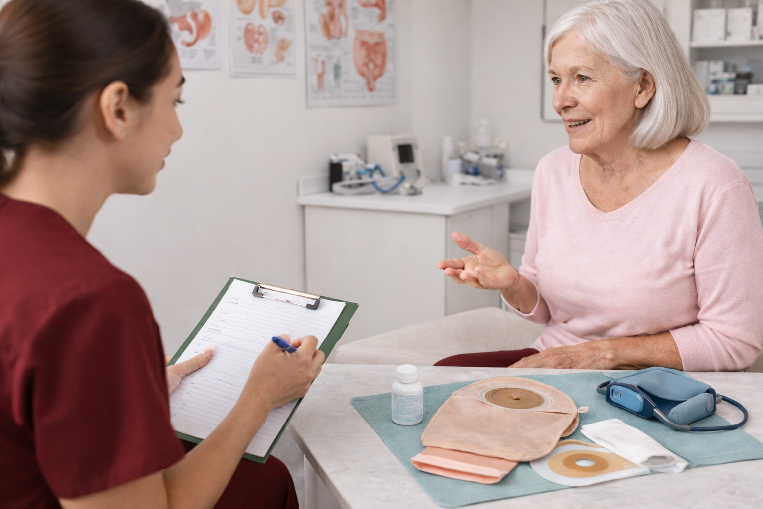 NSWOC ostomy nurse providing follow-up consultation and long-term support for an ostomy patient in Burnaby.