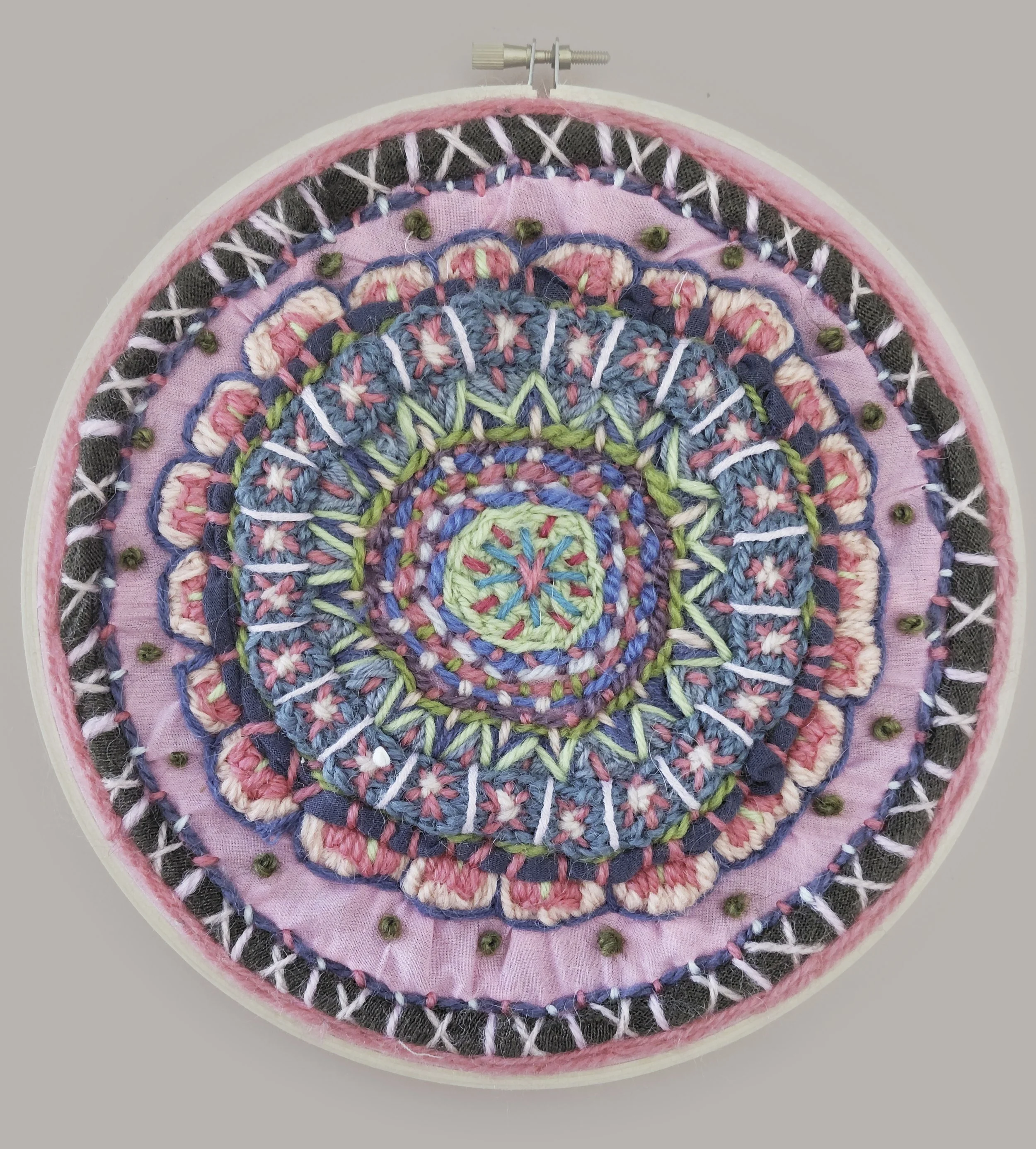 Mindful Mandala 2
Part of her Mindful Mandala series this work was made with the practice of daily slow stitching. Unique in materials and design, this work is framed beautifully within an embroidery hoop. 

PRICE: $390NZD


Email writeyourartout.cre