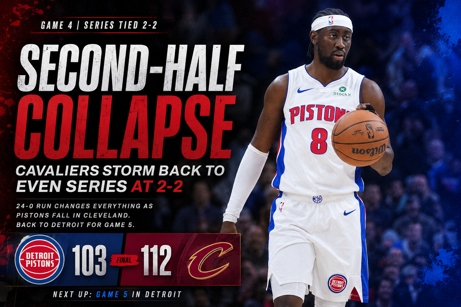 Detroit’s Second-Half Collapse Lets Cavaliers Even Series at 2-2