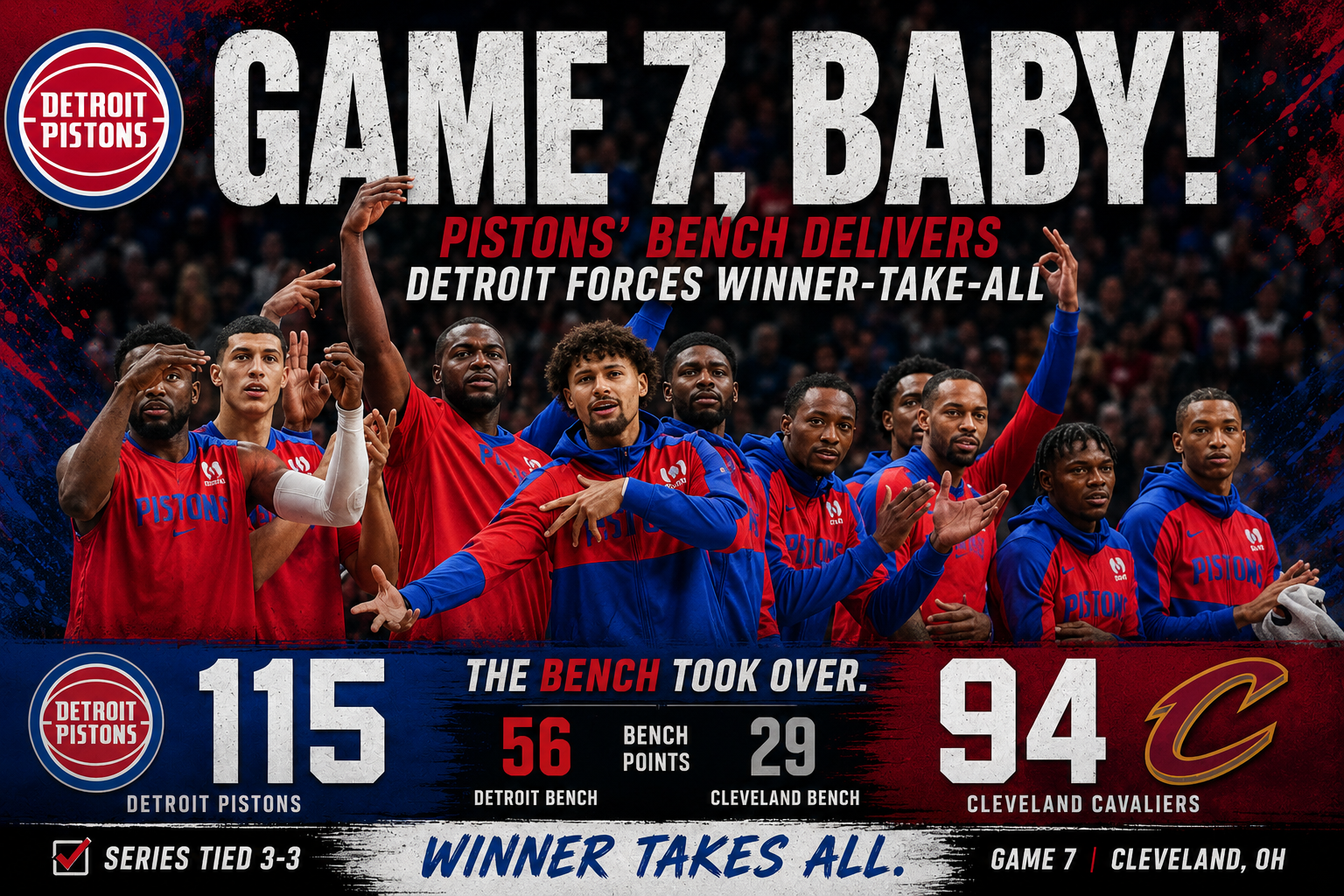 Detroit’s Bench Delivers, Pistons Force Game 7 With Blowout Win in Cleveland