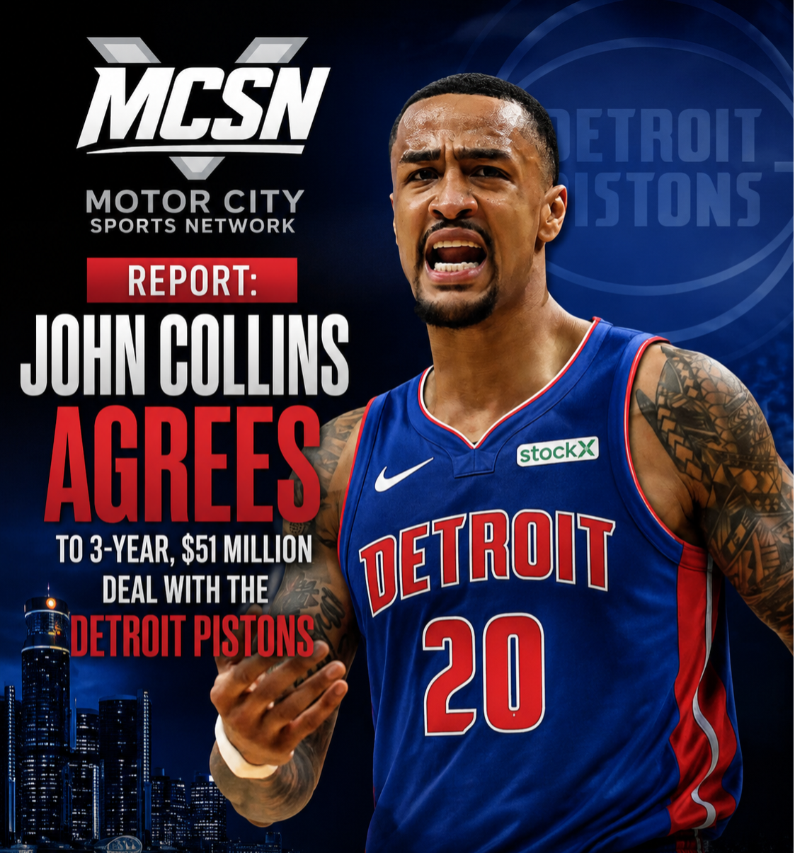 Report: Pistons Land John Collins on Three-Year, $51 Million Deal