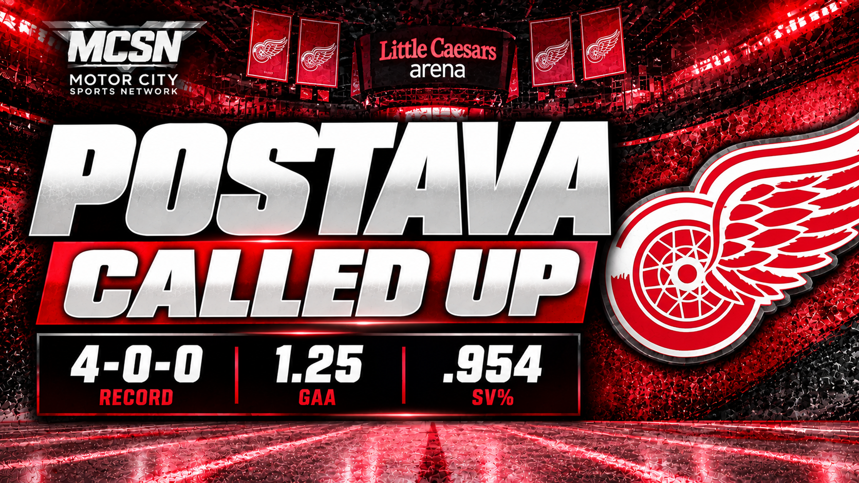 Red Wings Recall Goaltender Michal Postava Following Dominant Start in Grand Rapids