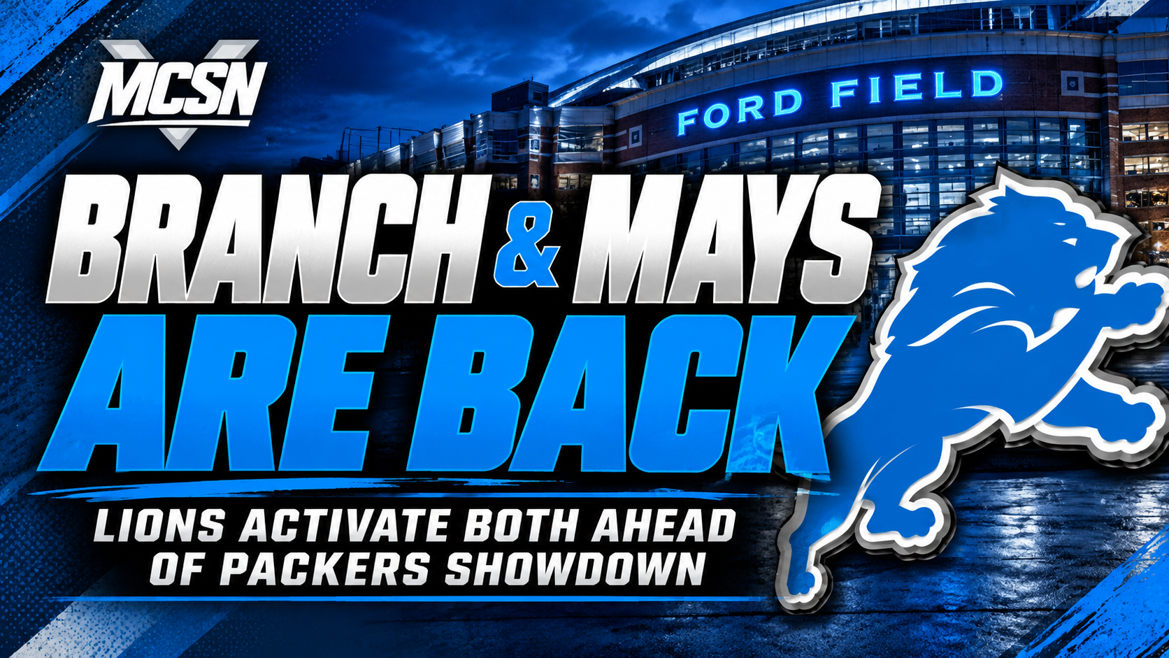 Lions Activate Brian Branch, Cade Mays Ahead of Packers Showdown