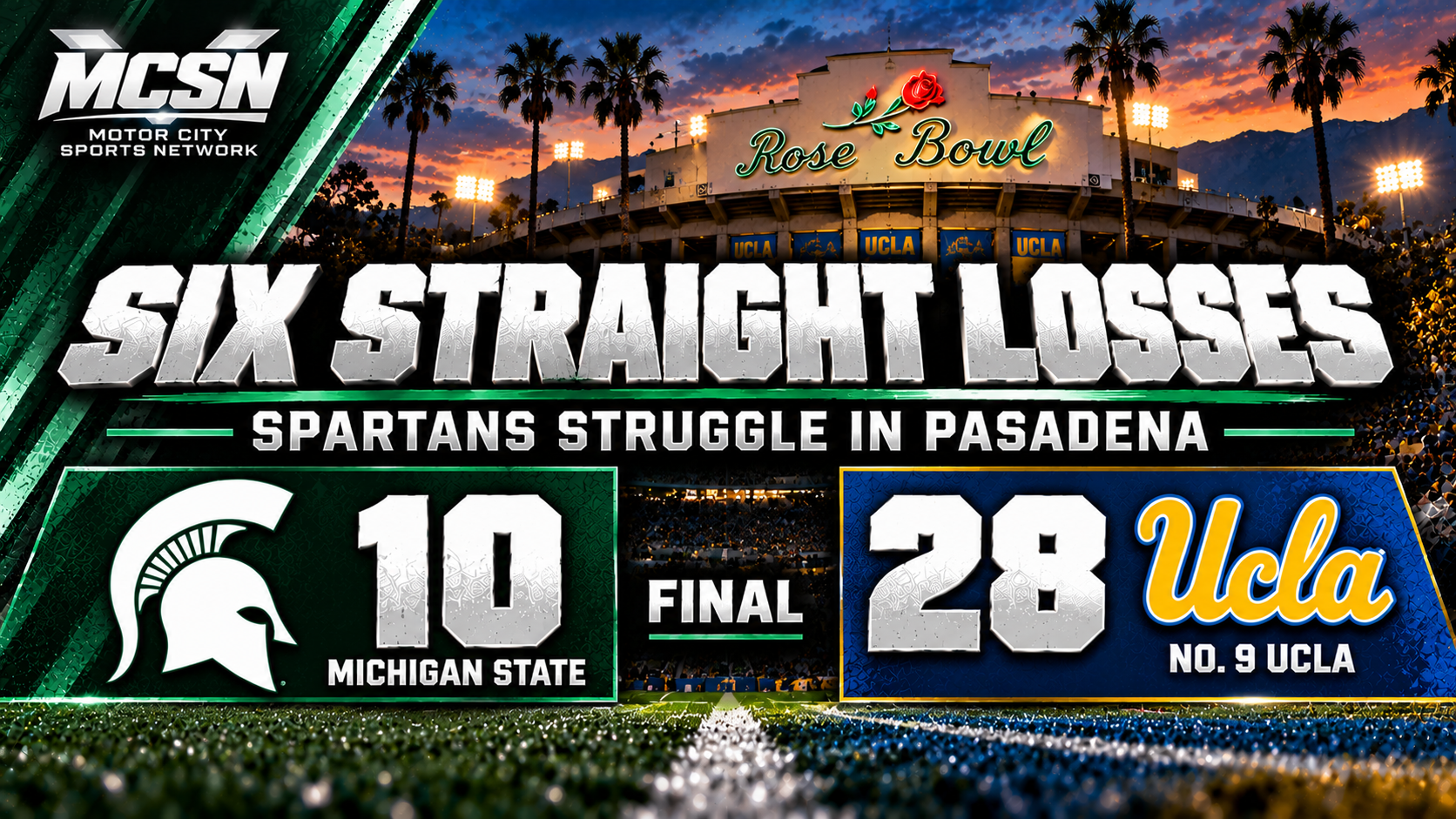 Michigan State Drops Sixth Straight as No. 9 UCLA Pulls Away for 28–10 Victory