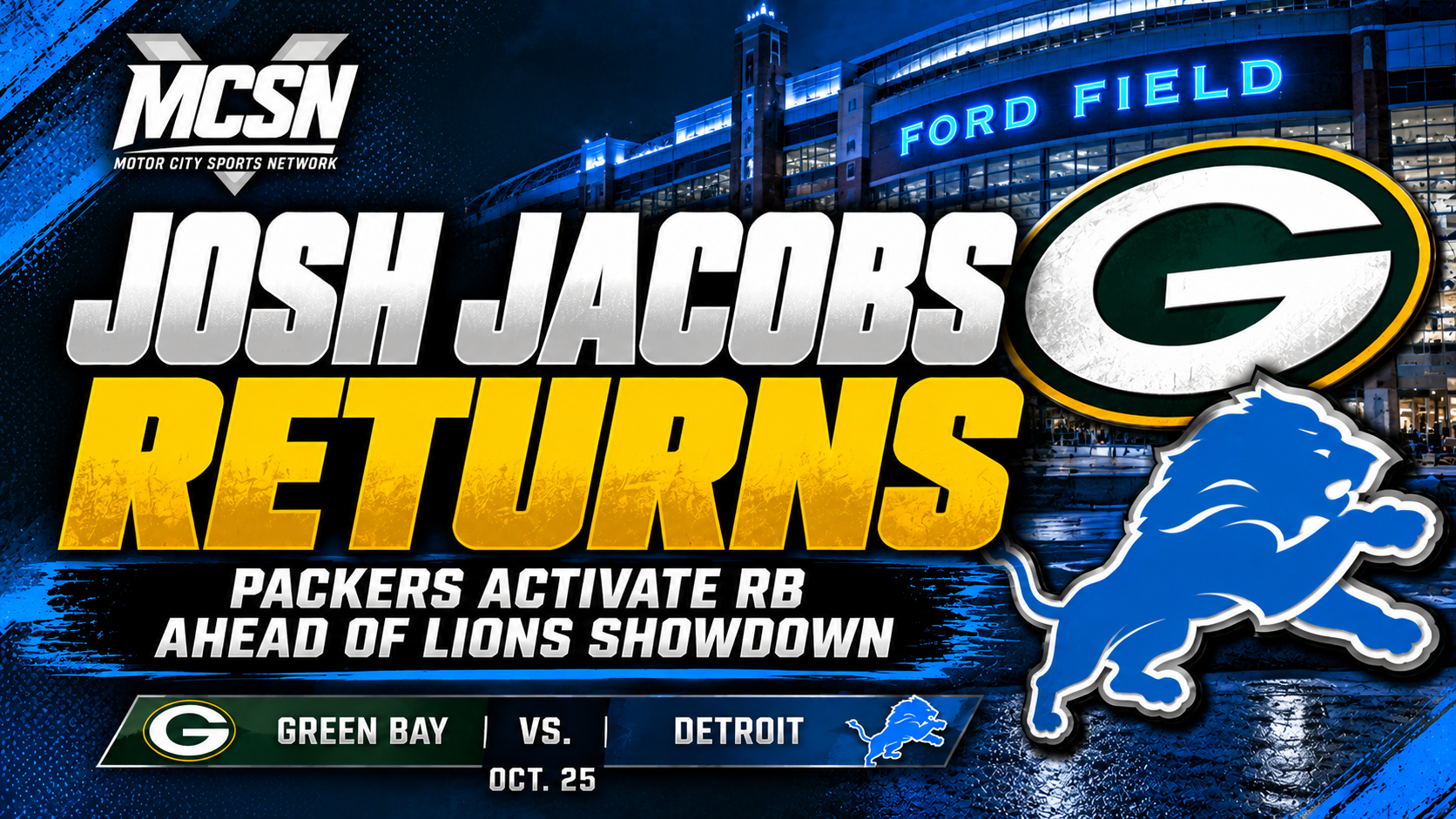 Packers Activate Josh Jacobs Ahead of Lions Showdown at Ford Field