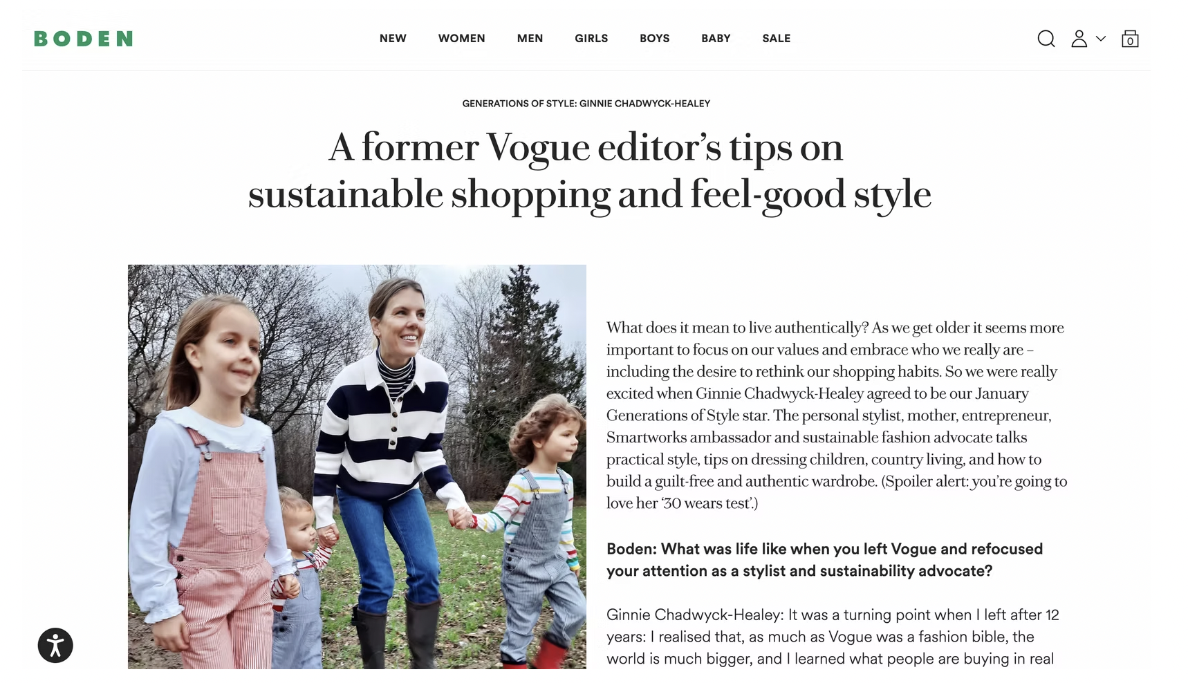Ginnie is a guest editor at Boden and a sustainability advocate, so we interviewed her about her passion for the brand's clothing, particularly children's wear.  