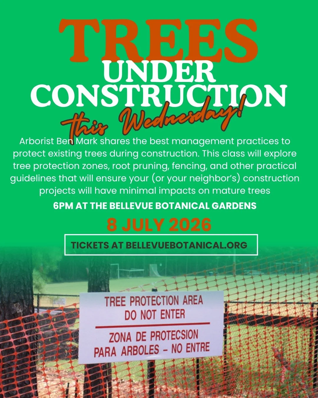 Join us this Wednesday at @bellevuebotanical for a collaboration with arborist Ben Mark. He'll share everything we need to know about how development across the Puget Sound is affecting the trees that remain at construction sites and what to look for