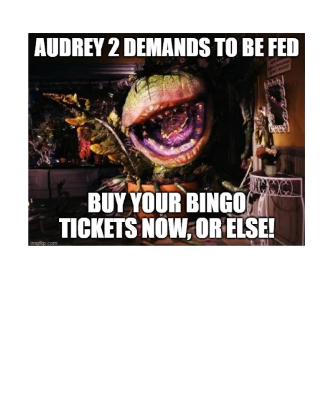 Come to our feedraiser...I mean FUNdraiser and help Audrey 2 get fed! Tree Hugger Bingo tickets now on sale: https://www.plantamnesty.org/all-upcoming-events-classes/ygf1r4r5wljyloyxn6ntx5htiv2cts-3xk9z-zzkwa