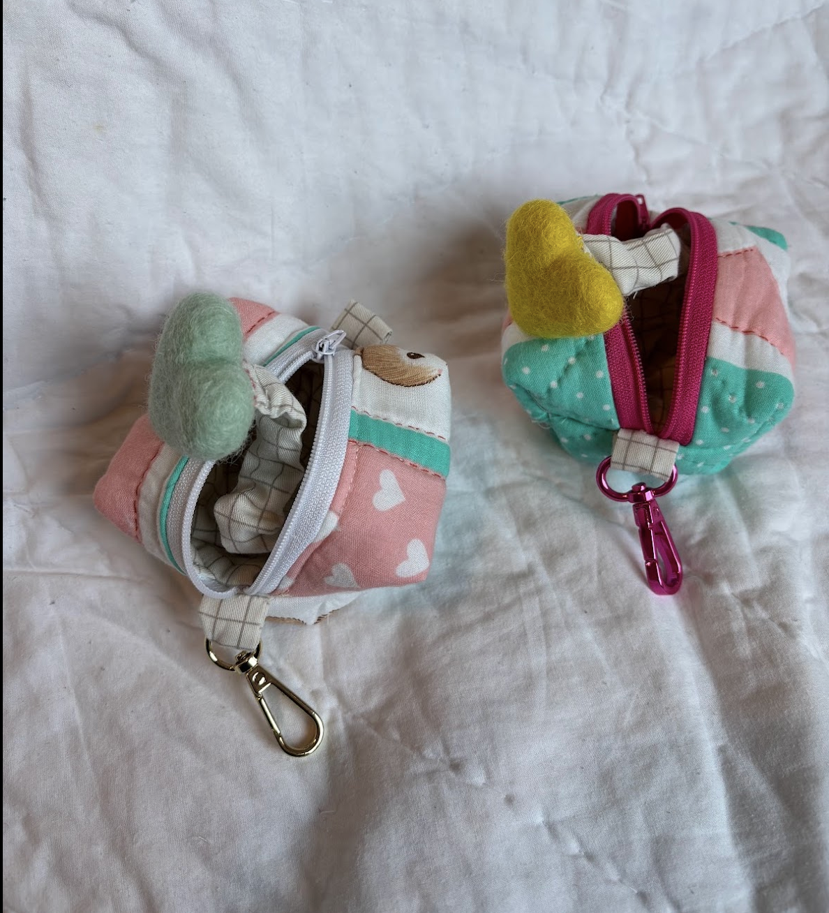 "Love from Home" Keychain Zipper Pouch Upcycled Quilt