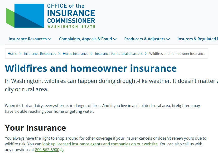 WA Office of the Insurance Commissioner: Wildfires and home insurance