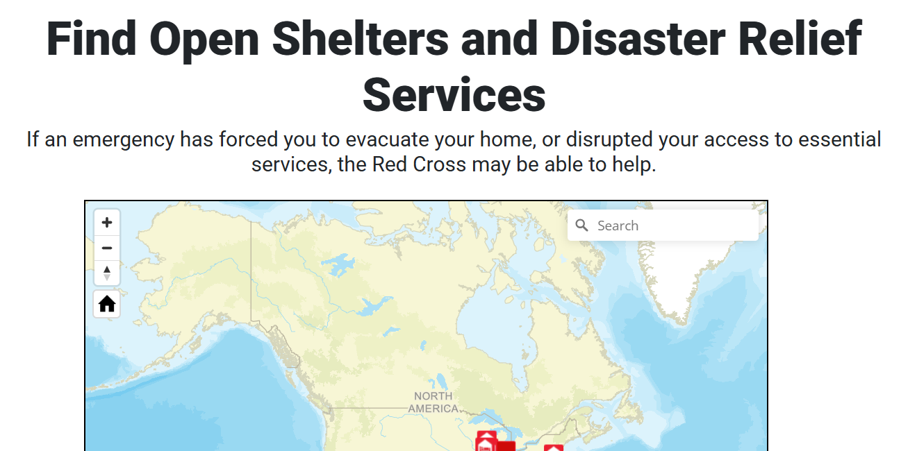 Red Cross Shelters &amp; Disaster Relief Areas