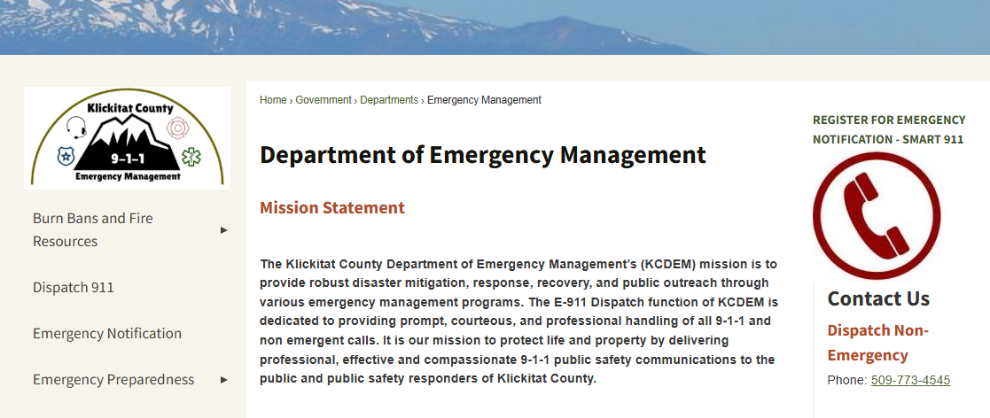 Klickitat County Emergency Management webpage