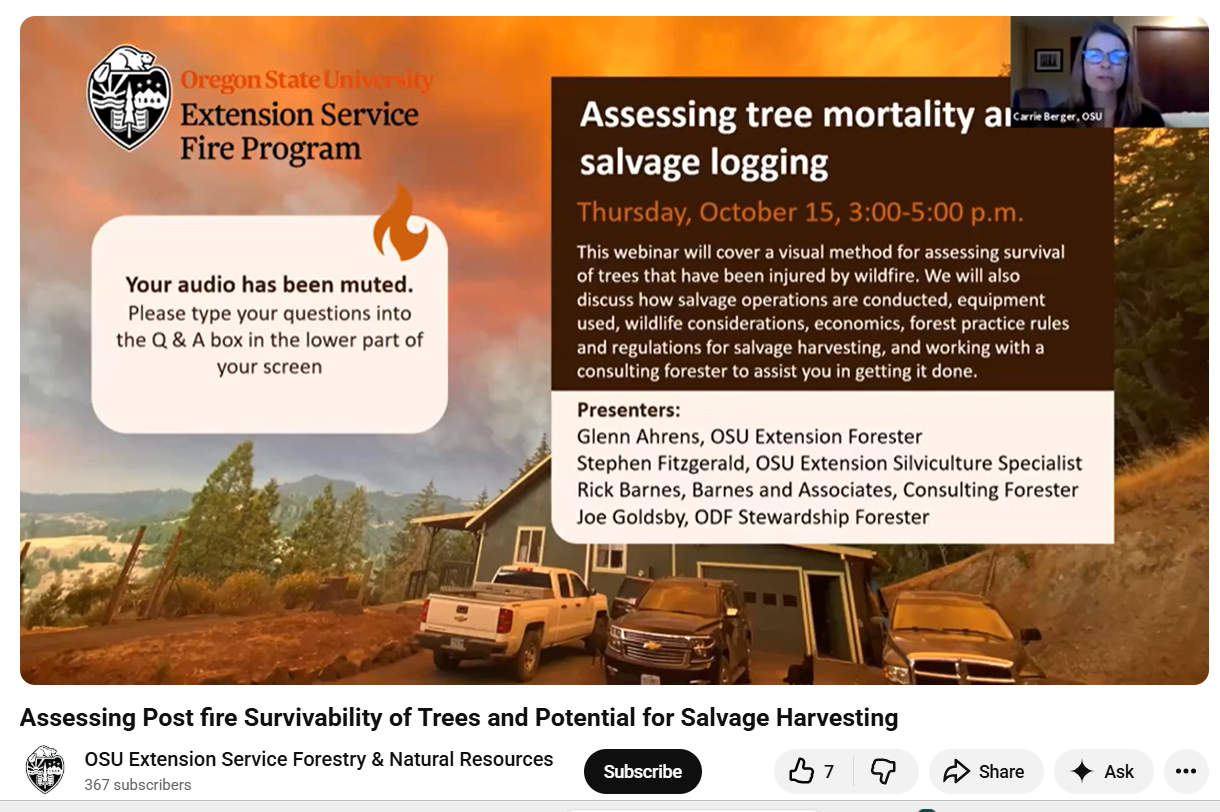 Assessing Post Fire Survivability of Trees and Potential for Salvage Harvesting (Webinar)