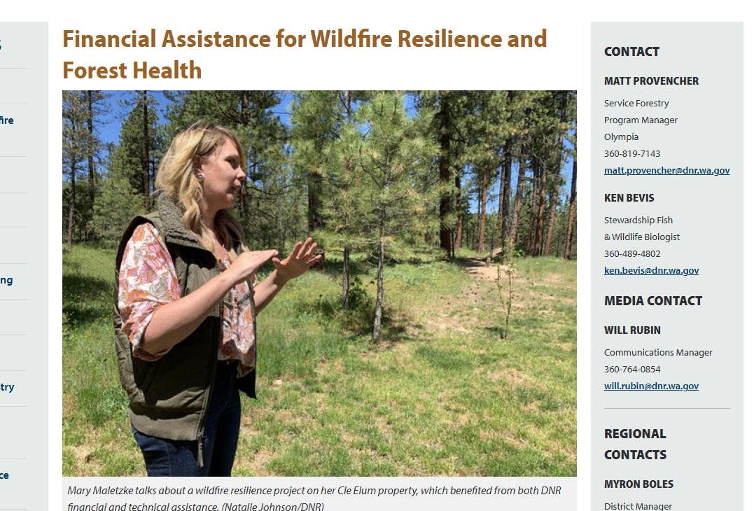 Washington DNR Financial Assistance for Wildfire Resilience &amp; Forest Health (cost-share program)