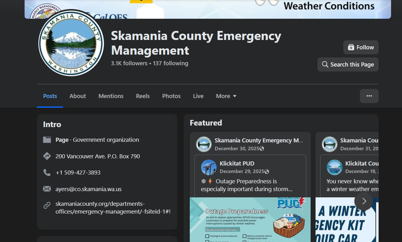 Skamania County Emergency Management Facebook