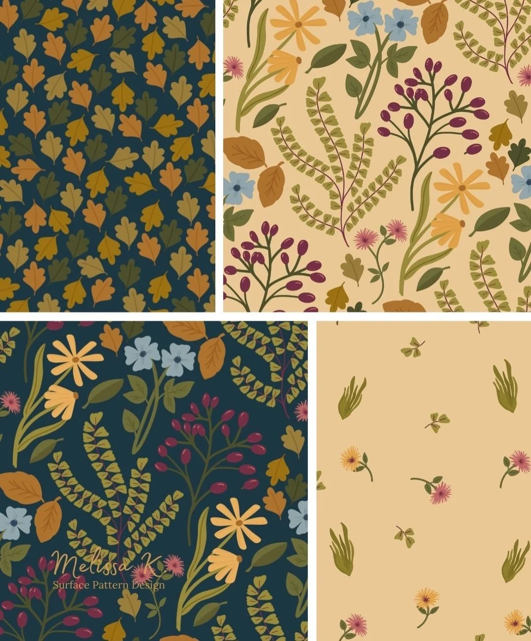 A peek at my new Wild Garden Botanicals collection. This was inspired by my entry for the @spoonflower Herbarium design challenge. I&rsquo;ve mixed it up a bit from the original dark blue background, with a deep yellowy cream base.

The original desi