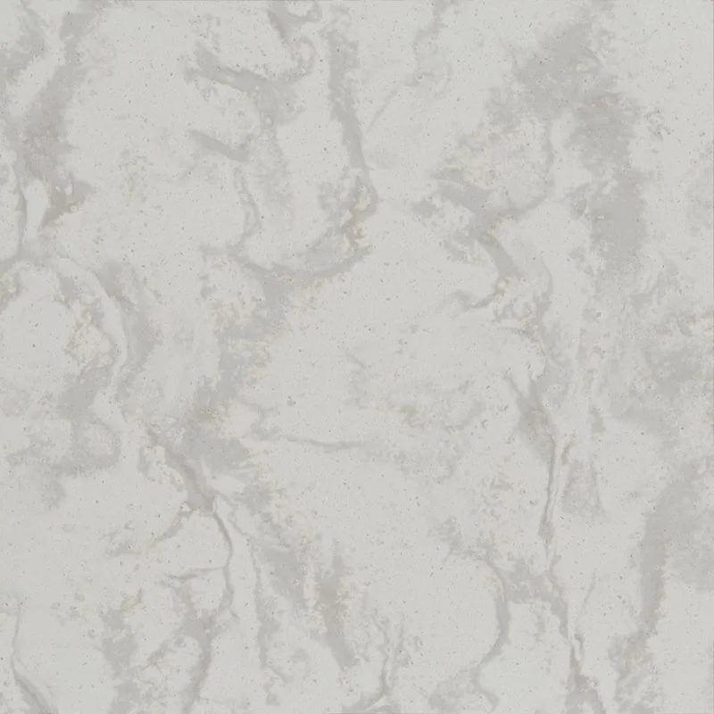 Light gray Staron Supreme Dawn Solid Surface with darker gray veining and subtle speckles.