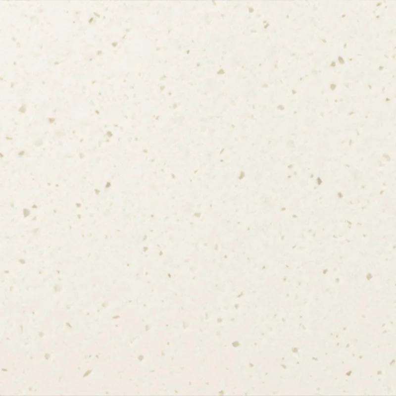 Close-up of a white, speckled Staron Aspen Glow surface.