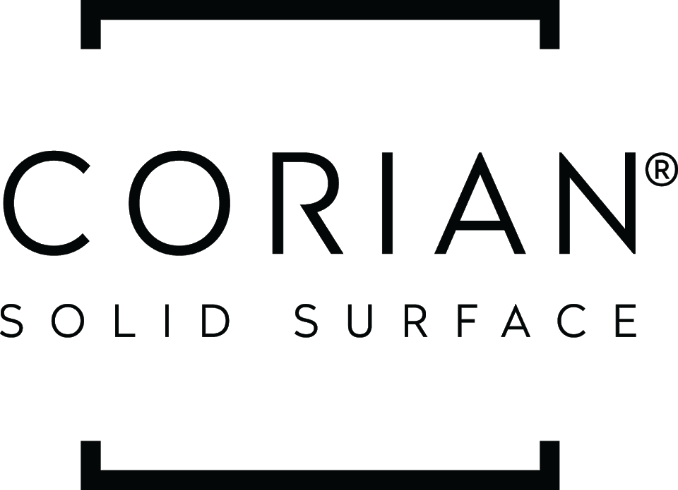 Logo with the text 'Corian Solid Surface' in black on a white background.