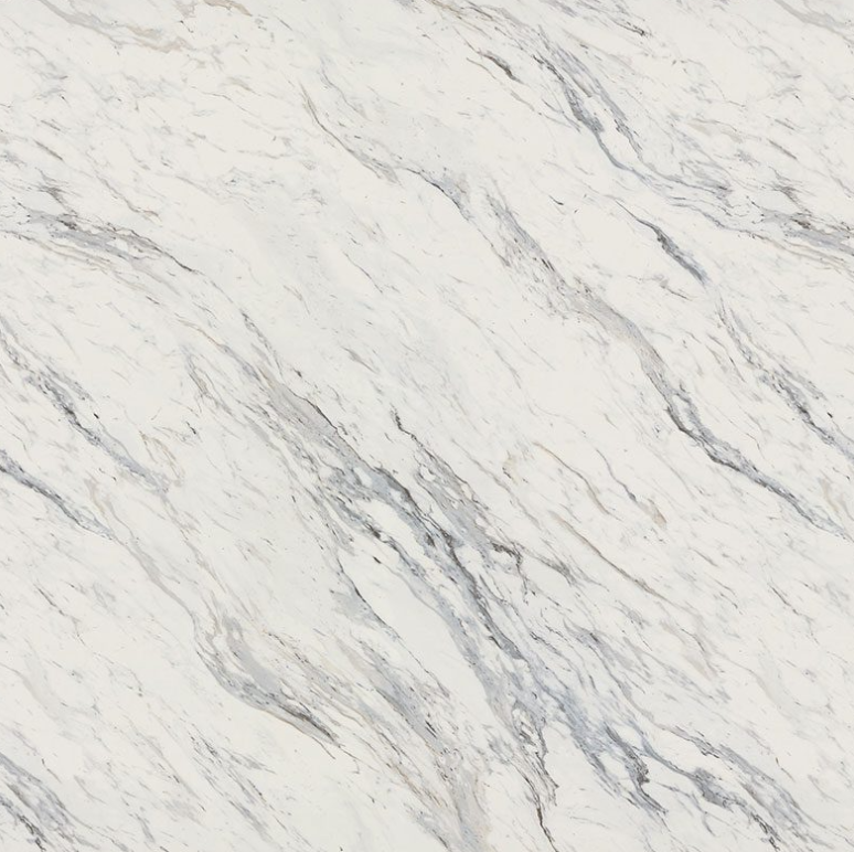 White marble surface with gray veining.