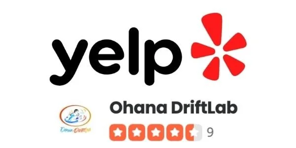 Yelp logo with Ohana DriftLab and TMOTOR logos, with a rating of 4 stars out of 5 from 9 reviews.