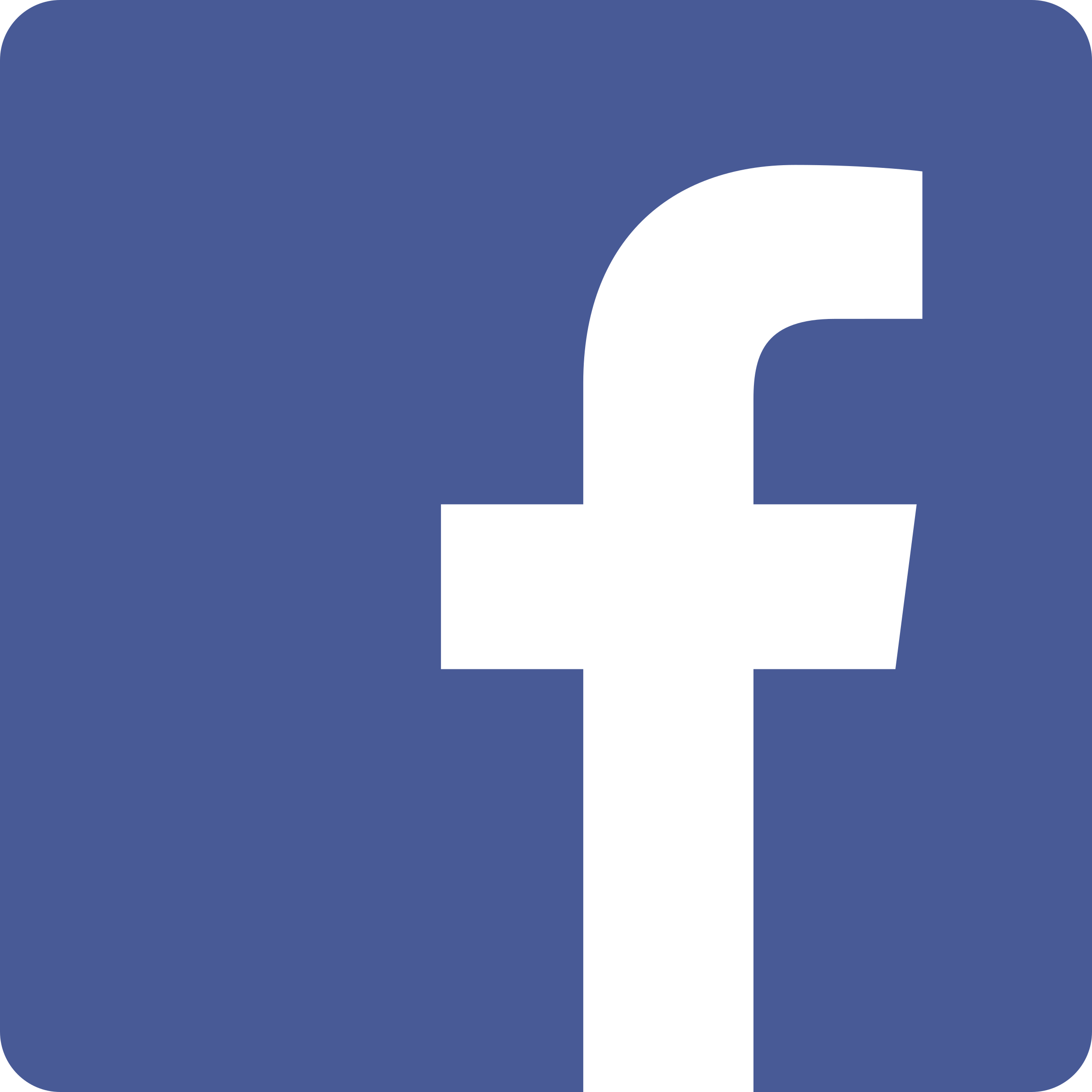 Facebook logo with white letter F on blue background.