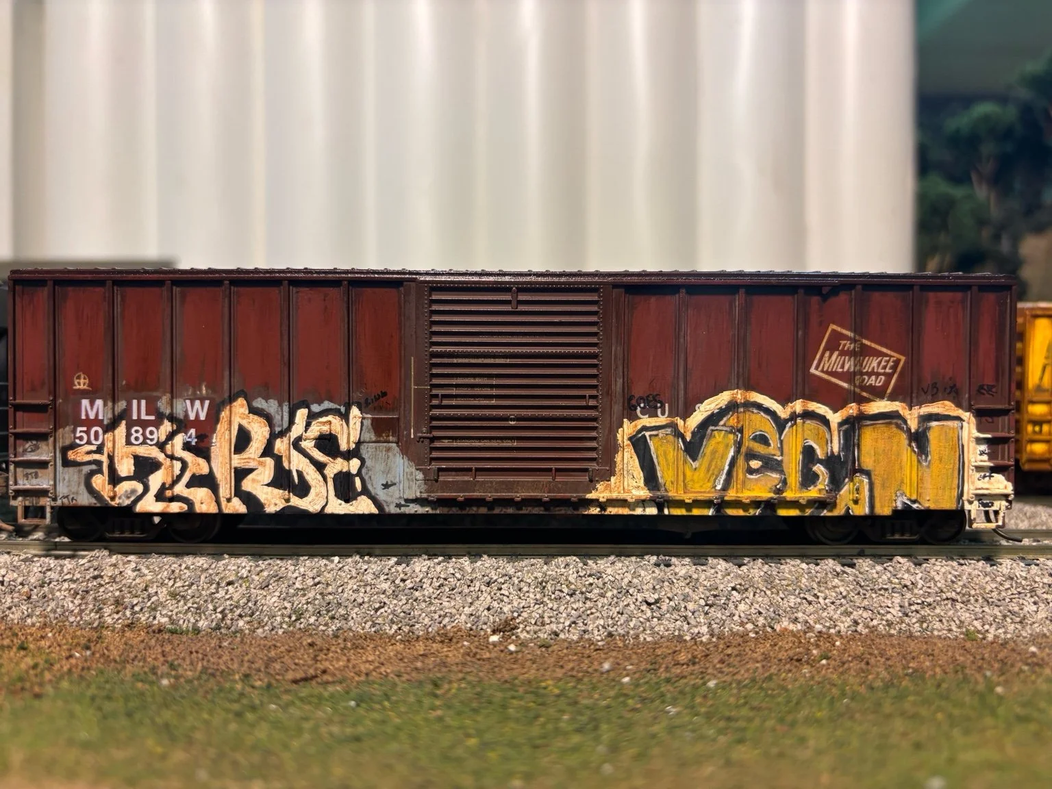 HO Scale MILW Boxcar – Heavy Rust + Dual Graffiti (Hand-Painted Custom)
