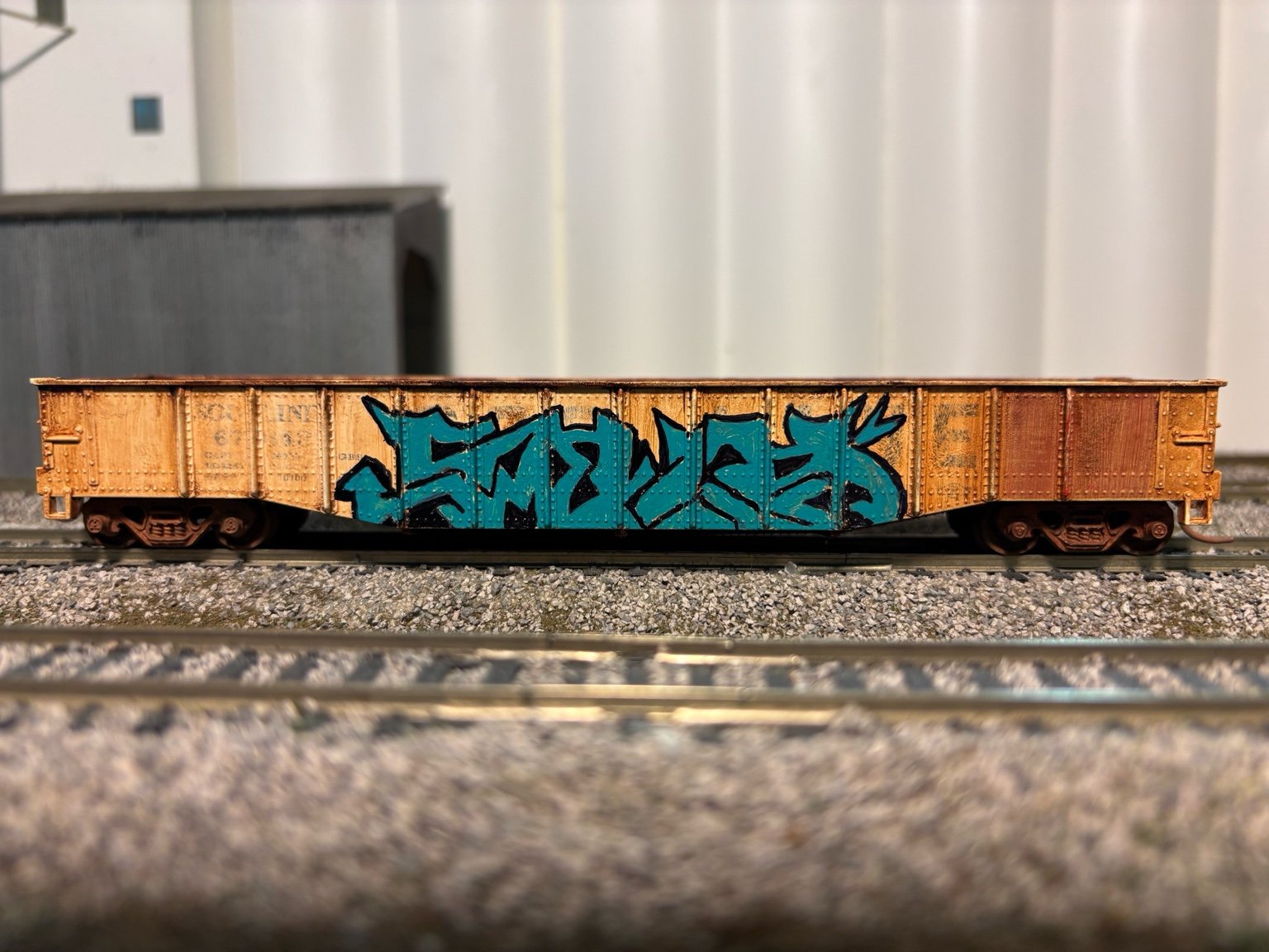 graffiti model train Soo line gondola wild style art