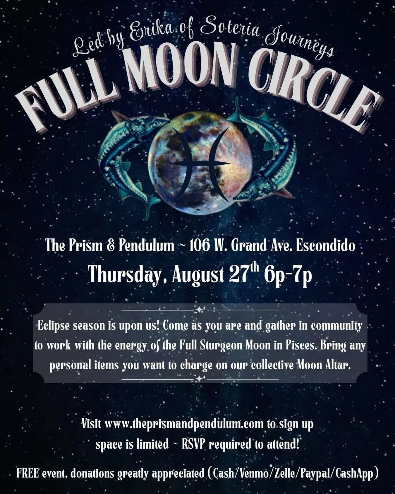 Partial lunar eclipse comin at us! The next full moon circle at @theprismandpendulum will be this Thursday, August 27th! There is only a few spots left. Come join 🤗 You gotta sign up on the Prism &amp; Pendulum website under events &amp; classes. Ho