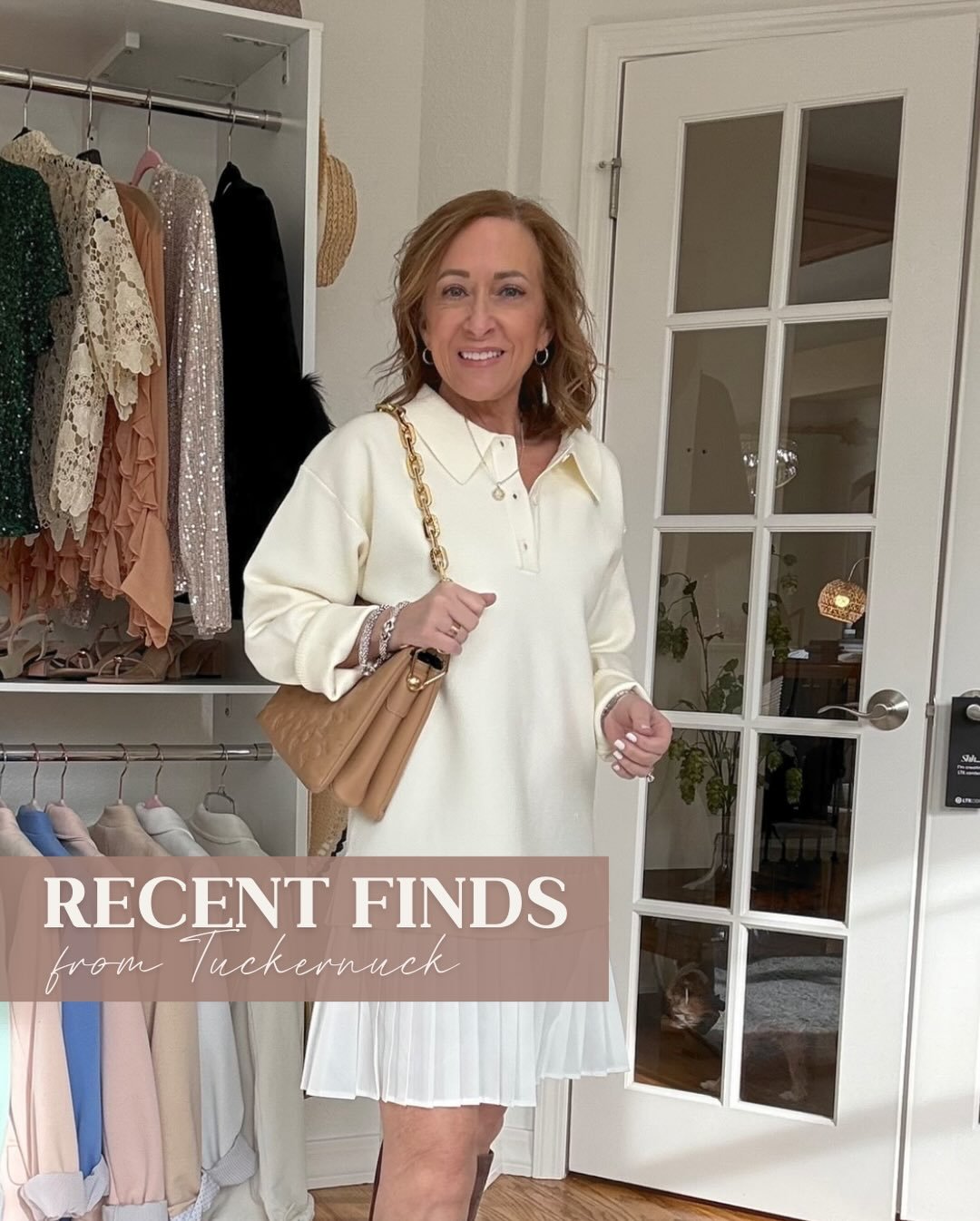 An effortless outfit with a pop of color! This look from Tuckernuck includes pieces you can easily mix and match for brunch or a vacation getaway.

A sleek floral dress works beautifully with this yellow handle bag, elegant pearl and gold earrings, a