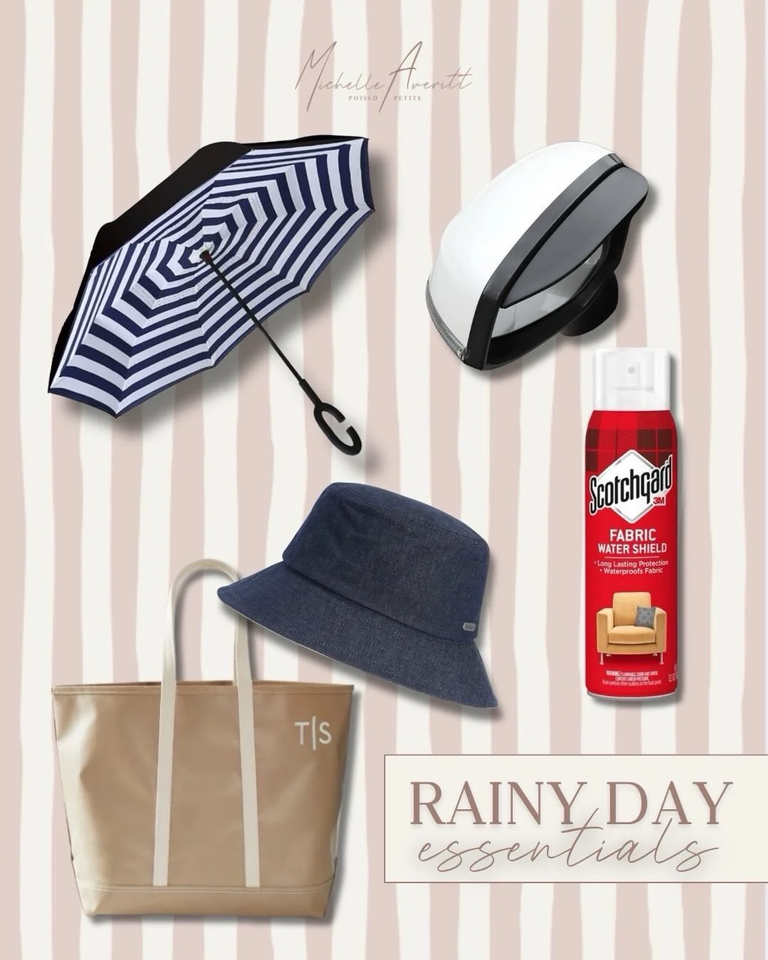 Don&rsquo;t get caught in the storm! These are my favorite rainy day accessories. 

Be prepared for the weather with a stylish umbrella, side mirror rain shields, fabric water shields, water proof accessories, and a hat to stay dry. 

Rainy day acces