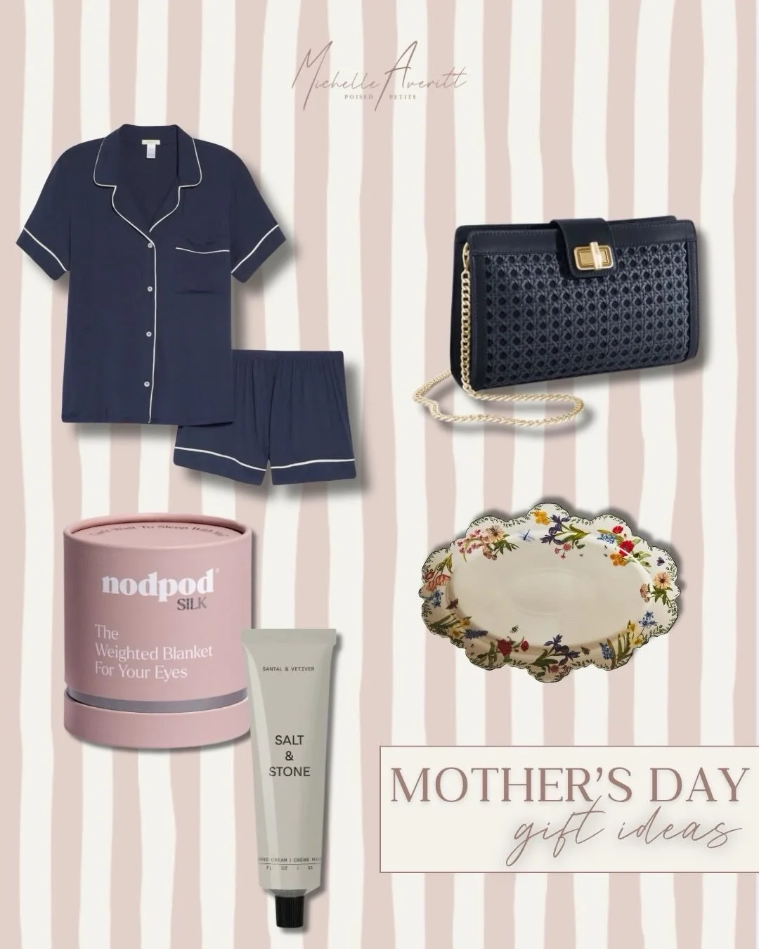 It&rsquo;s time to start shopping for Mother&rsquo;s Day! These items are the perfect gift for any of the moms in your life. 

Pajama set, silk sleep mask, and hand cream make for a relaxing day. A versatile purse that can elevate an outfit. A floral
