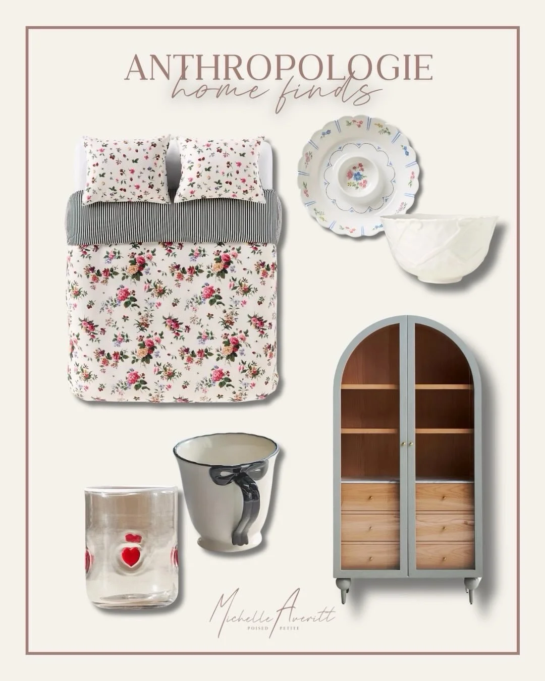 I&rsquo;m obsessed with these home finds from Anthropologie! They are so chic and perfect additions for spring. 

Cups and bowls with gorgeous graphics and patterns. A versatile cabinet to slide seamlessly anywhere in your house. Beautiful floral pat