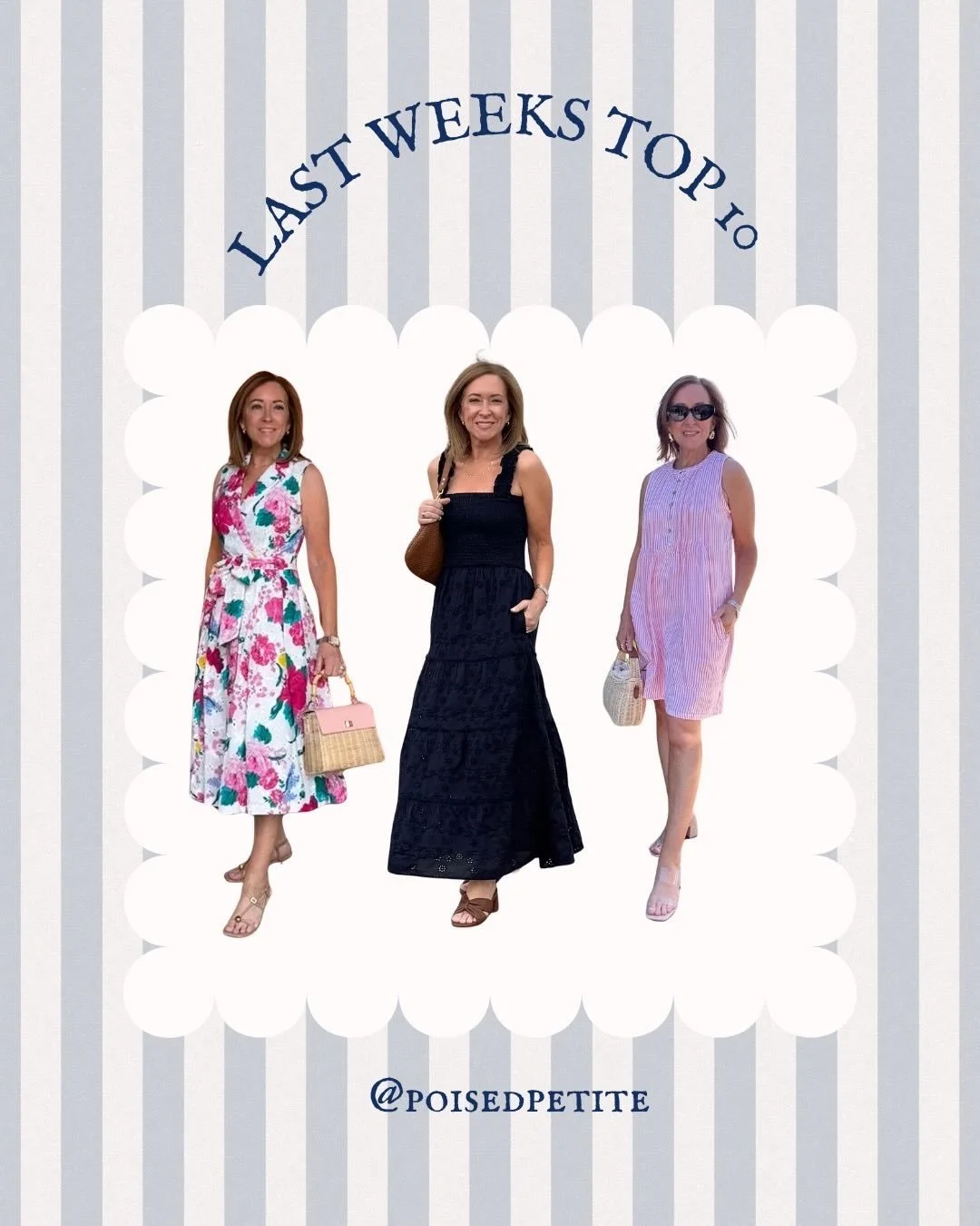 Last week&rsquo;s top 10, you have good taste!

Floral Dress TTS

Navy Dress TTS

Striped Dress generously cut

White Jeans TTS

Cropped Pants TTS

Linen Pants generously cut

Striped Top TTS

Shoes all TTS

#LTKootd #LTKOver40 #LTKPetite

Comment SH
