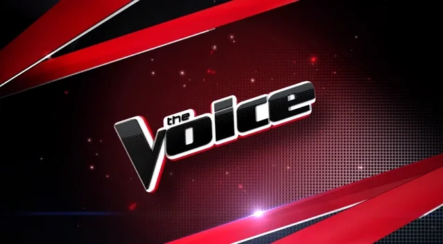 The logo for the TV show 'The Voice' with a red and black background.