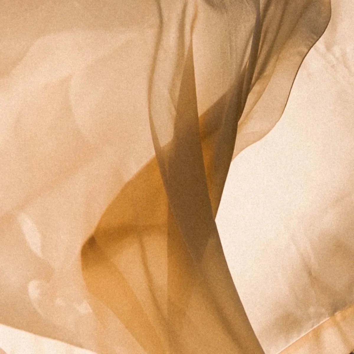 Close-up of crumpled beige wrapping paper with shadows and highlights.