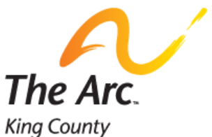 Logo of The Arc of King County, featuring a soft wave that starts with orange on the left side and ends with yellow on the right sinde.