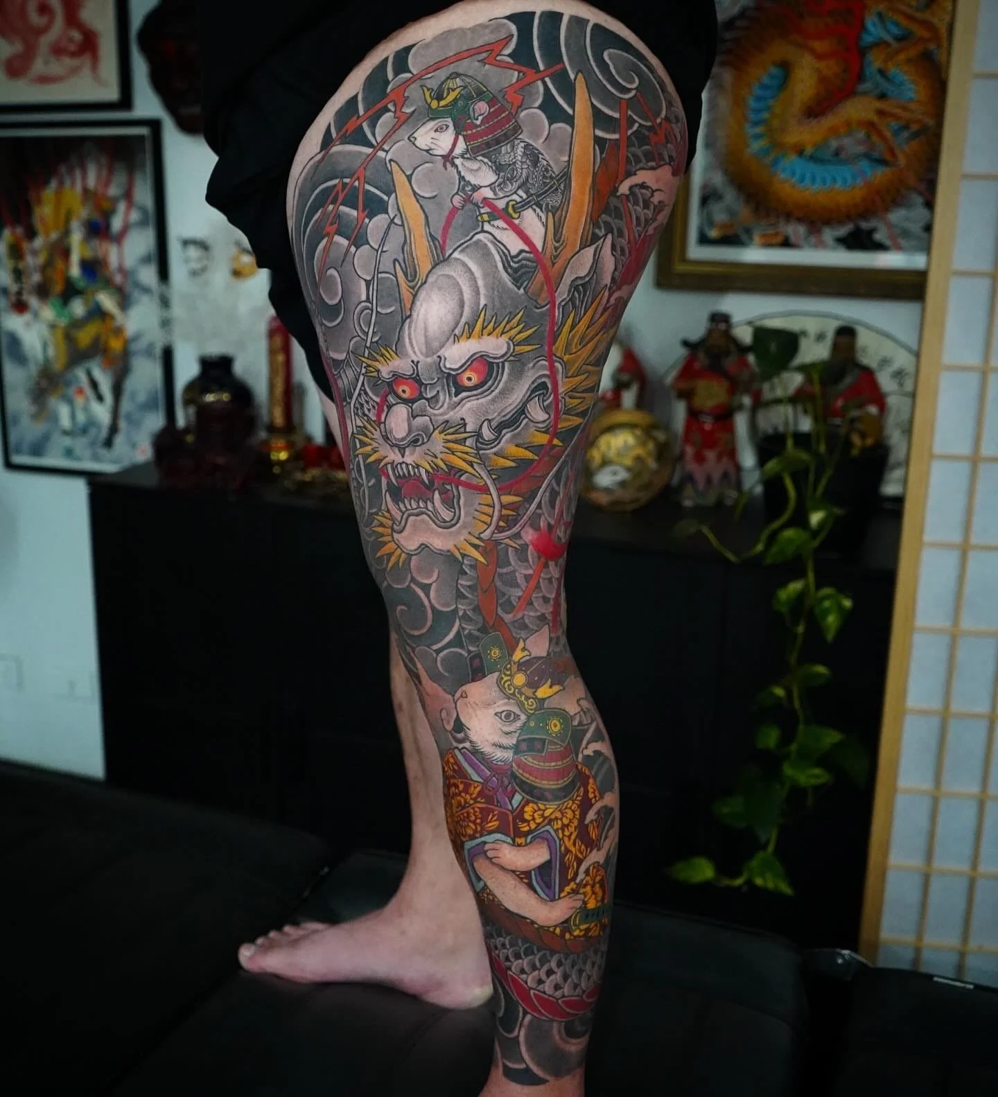9 dragon ryu rabbit tattoo leg sleeve.jpg