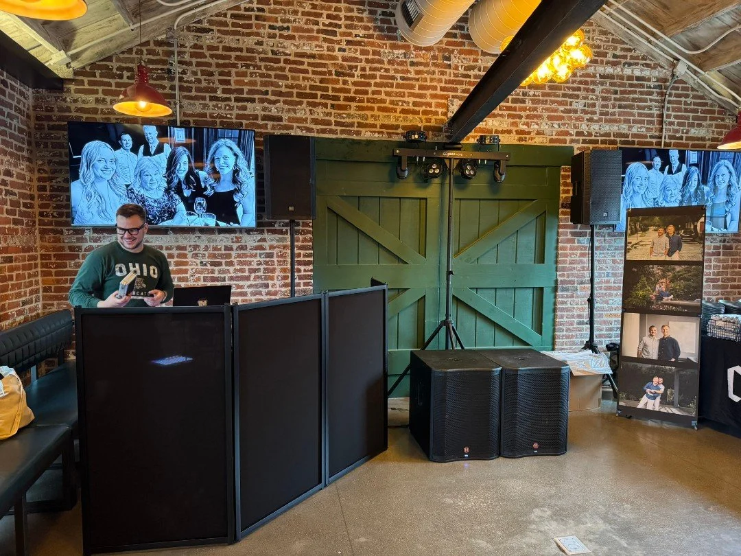 Sleek all-black reception setup at Columbus Brewing Co. ✨ Simple, clean, and built to sound as good as it looks.