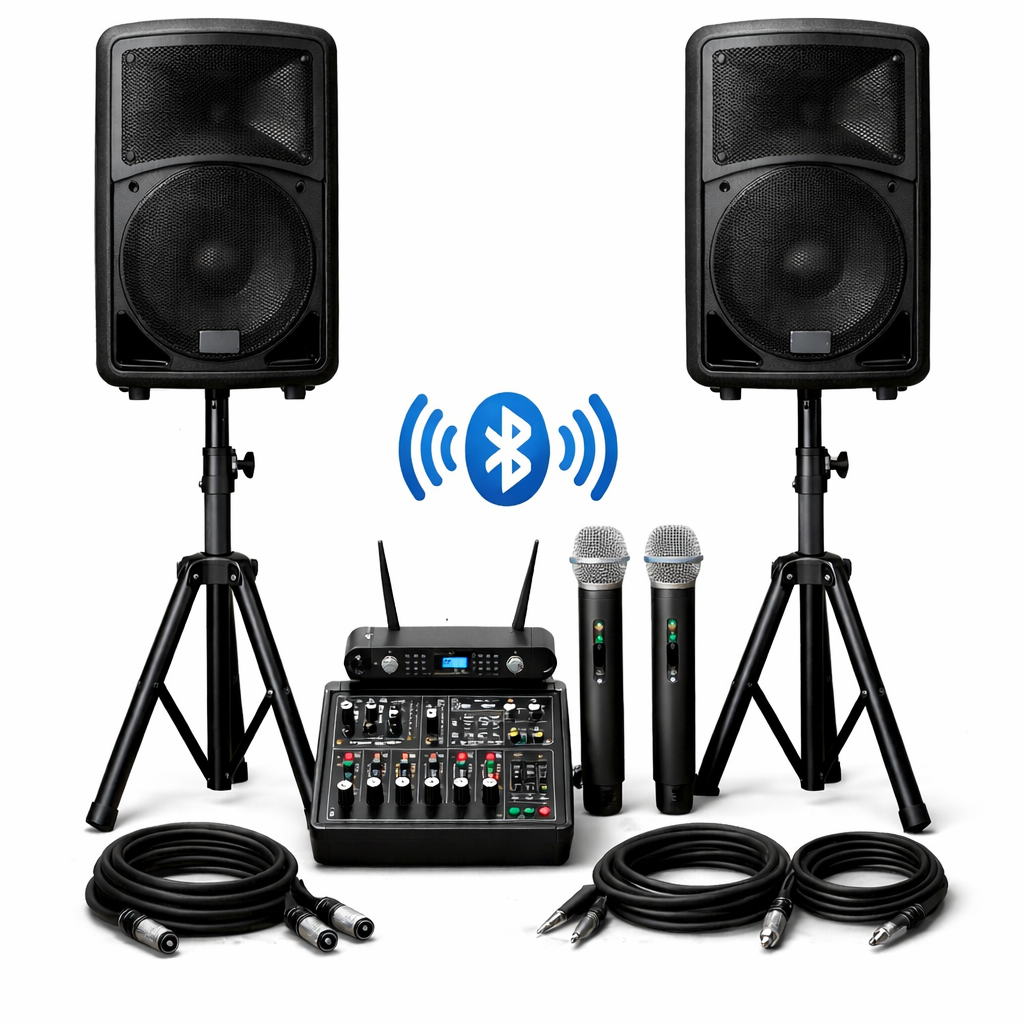 A black professional audio speaker cabinet with a metal grille covering the front and a small logo at the bottom center.