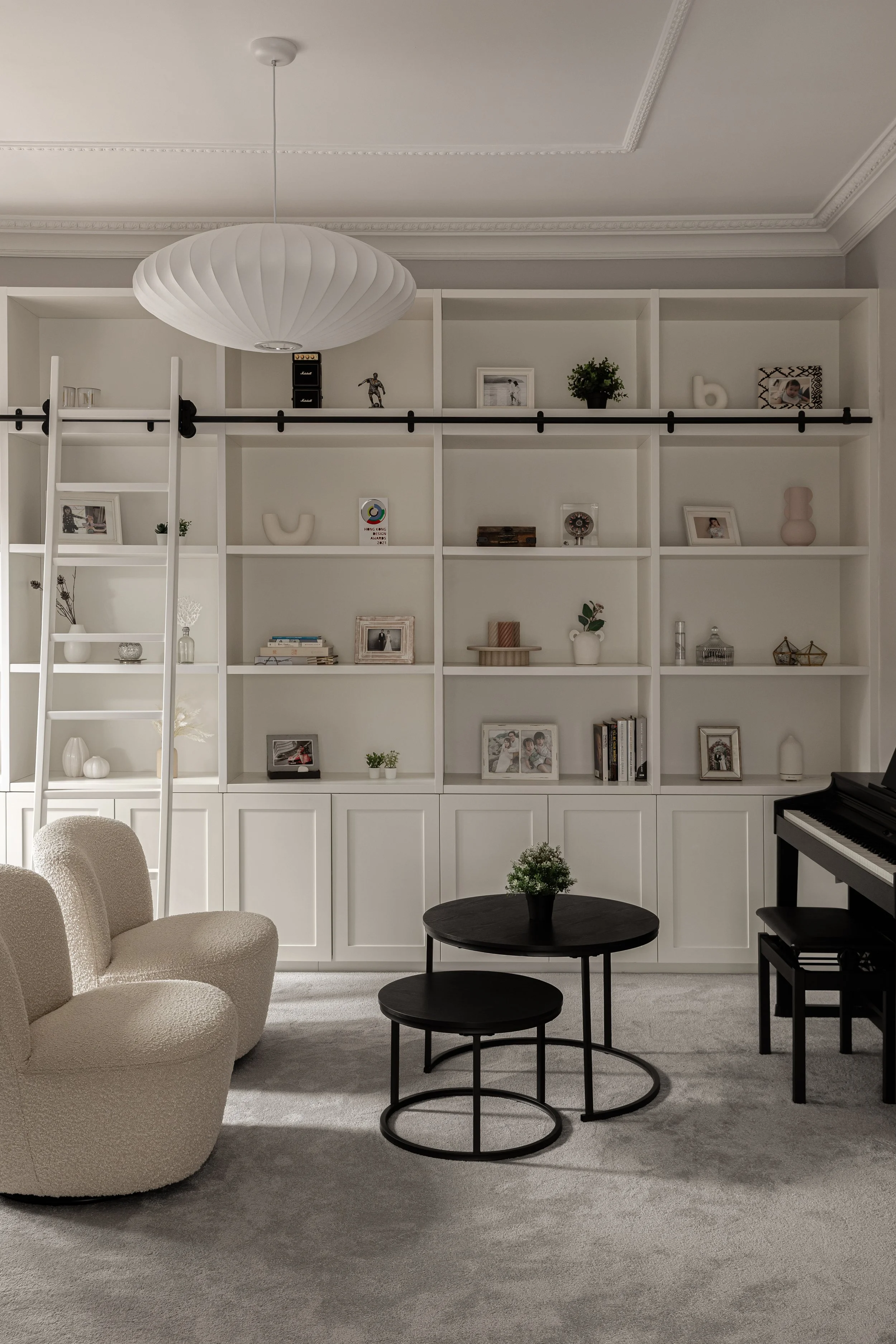 modern classic study and music room