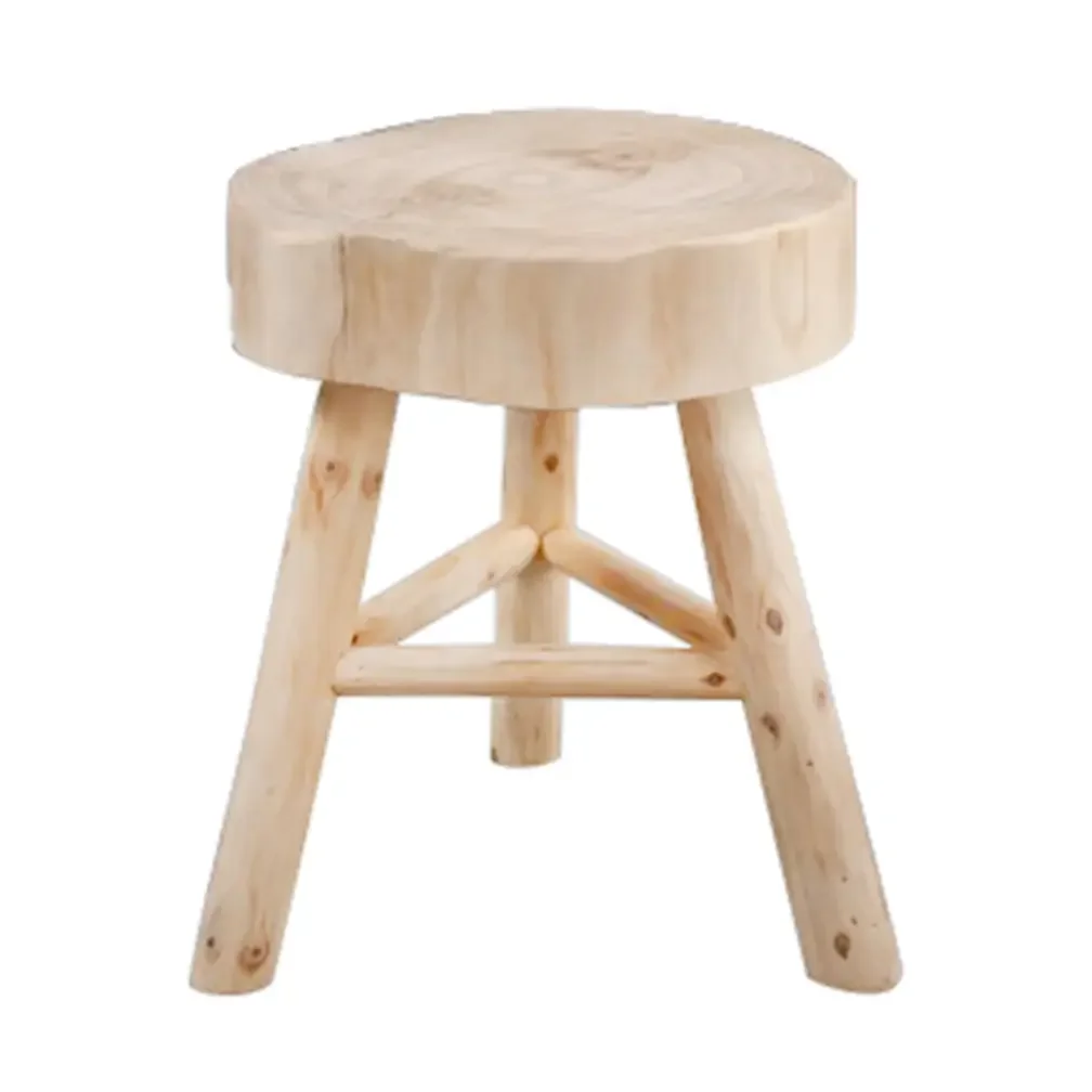 Paulownia Wood Sturdy Three-Leg Base Stool - Ivory, 16 in.